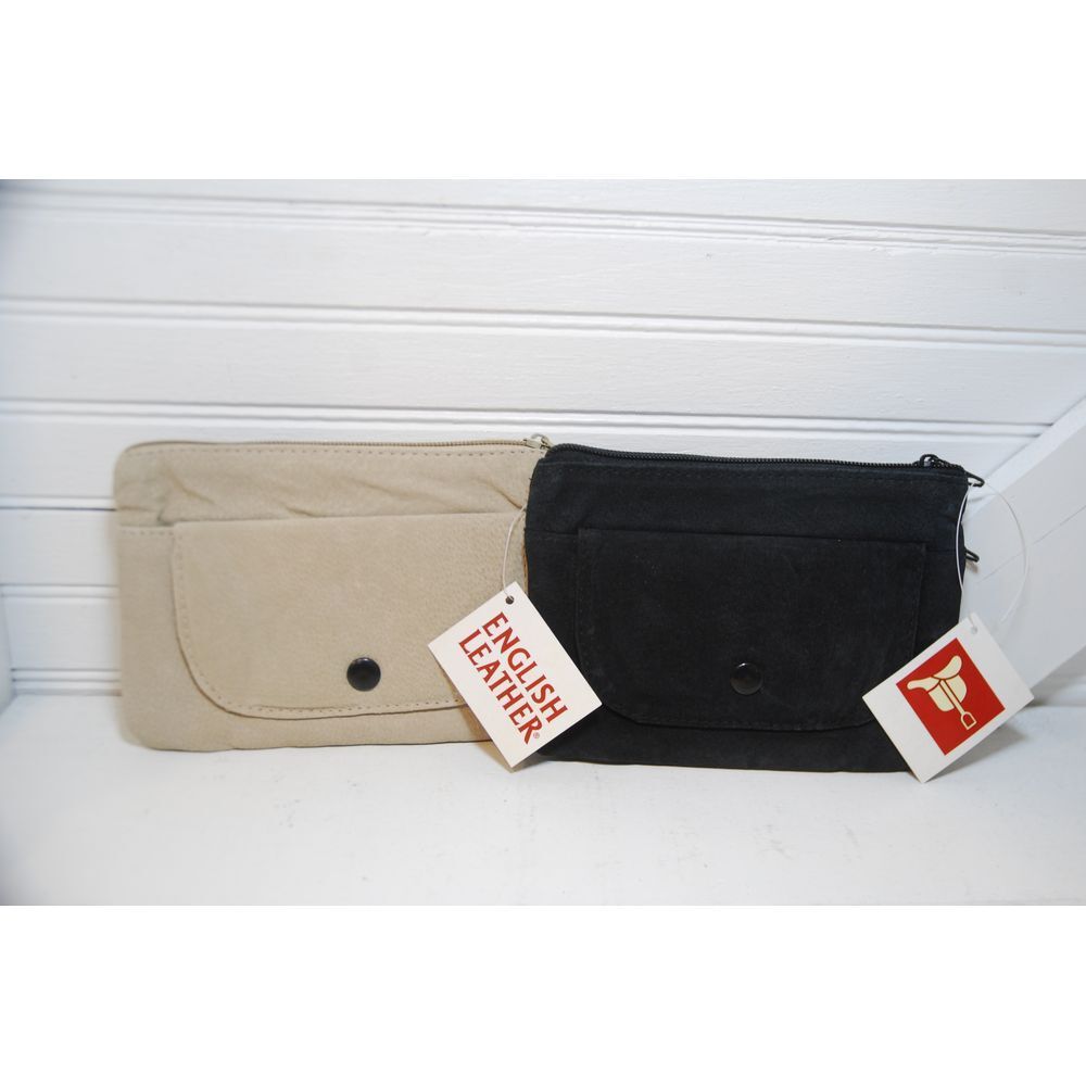 Set of two NWT Suede English Leather wallets coin purse black‎ beige